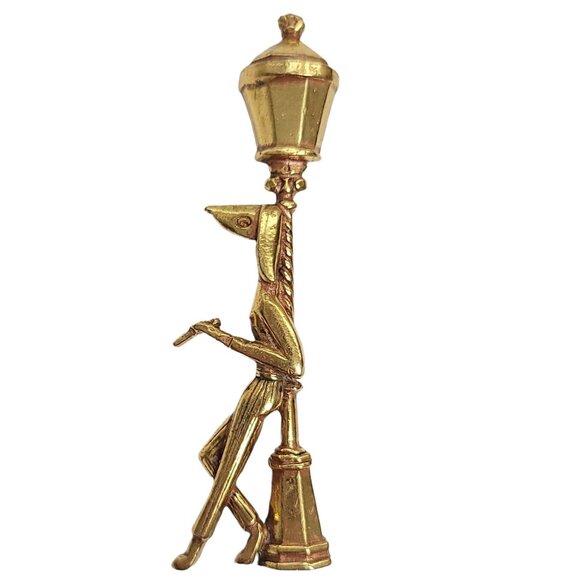 Zentall Gold-Tone Dog Standing Against Lamp Post Brooch, Signed - Picture 3 of 8